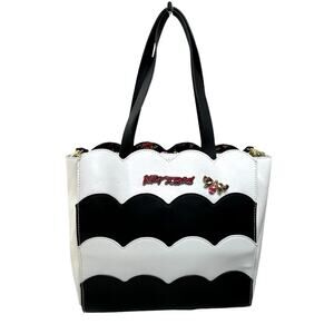Betsey Johnson Bee Tote Bag Purse Black & White Scallop Logo Statement Handbag